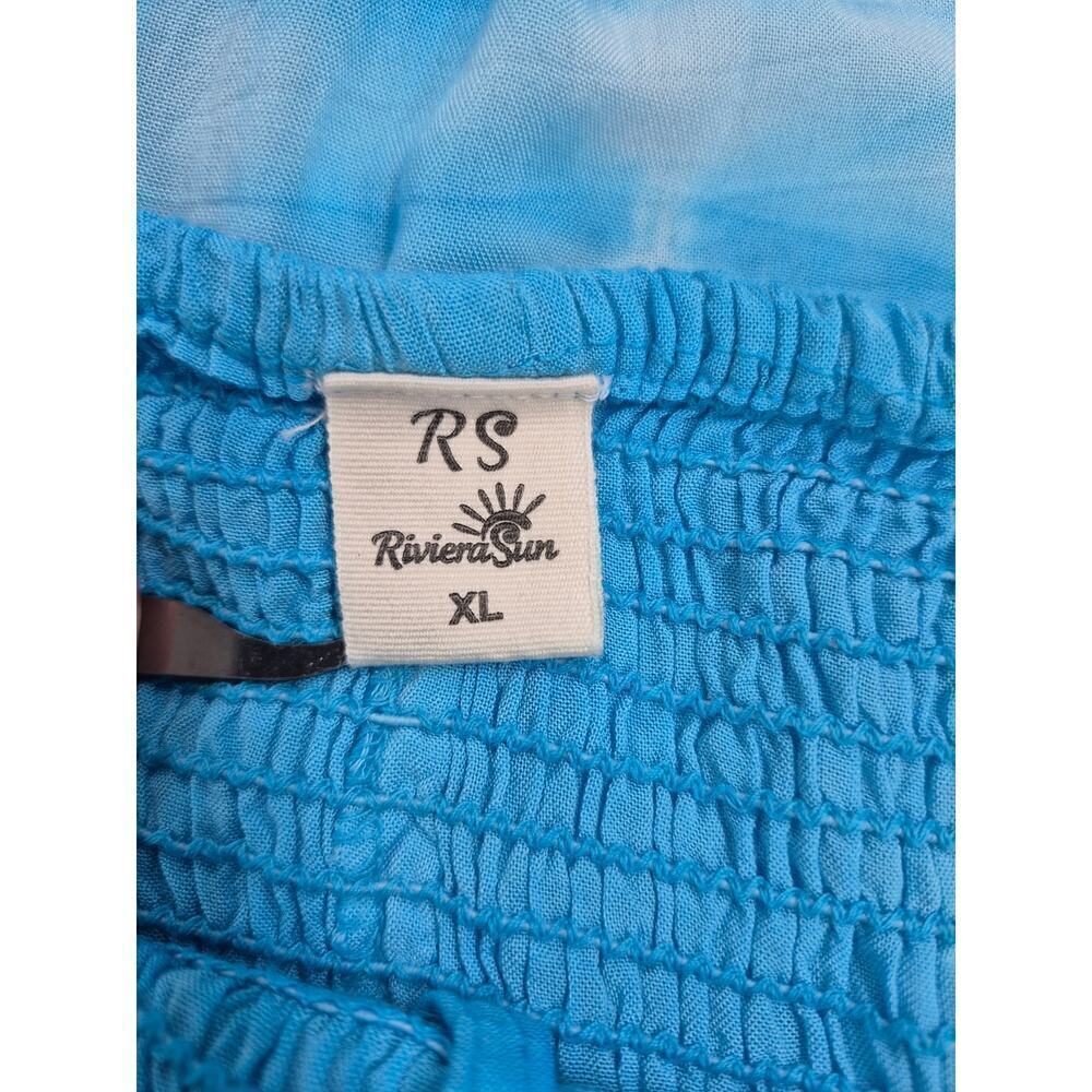 Riviera Sun 100% Rayon Sun Dress Turquoise Blue Tie Dye Elastic Halter Top Sz XL - Picture 4 of 5